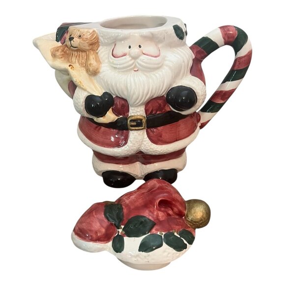 Jay Imports 1997 Santa Christmas Ceramic Teapot Lid Teddy Bear & Toy Bag 8.5" Ta - Picture 2 of 9